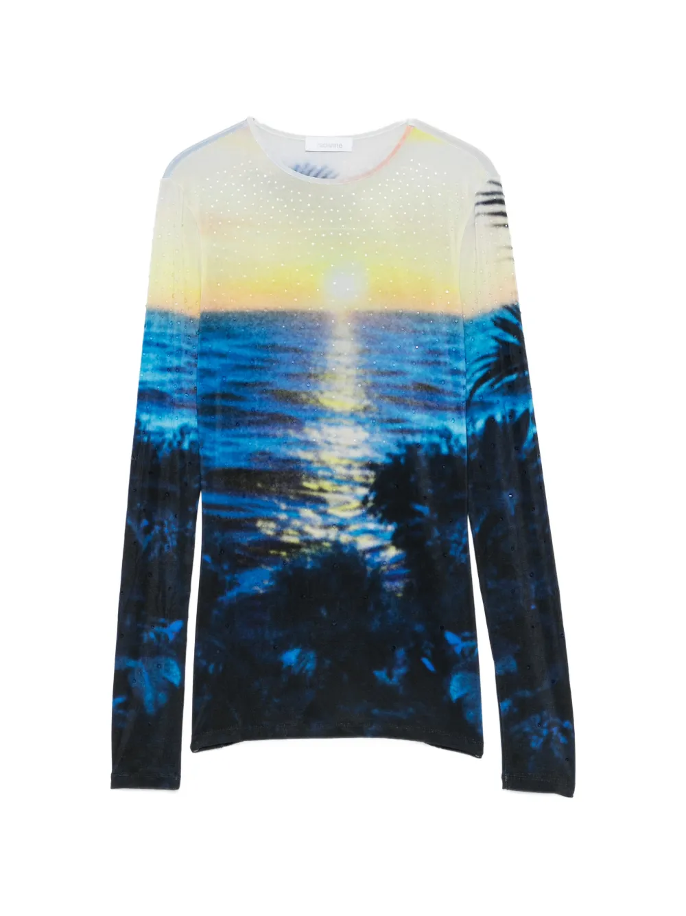 Rabanne crystal-embellished sunset-print T-shirt - Blu