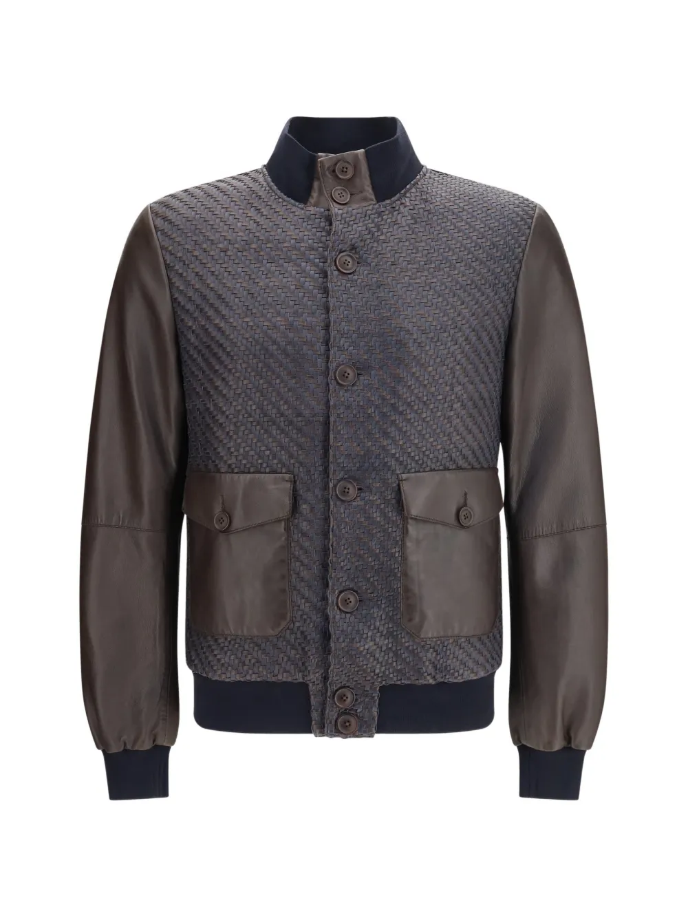 S.W.O.R.D 6.6.44 woven pocket leather bomber jacket - Marrone