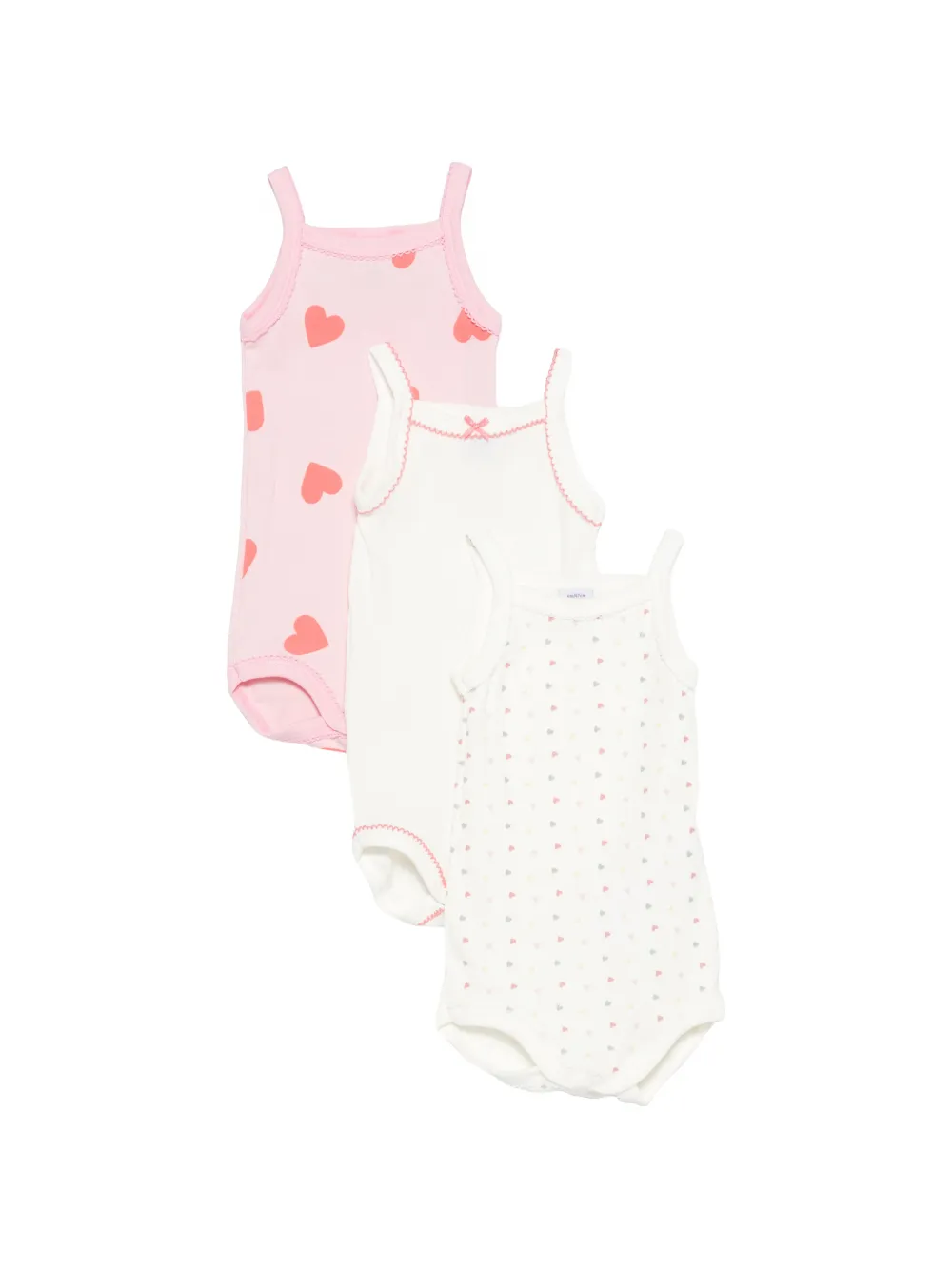Petit Bateau heart print bodie set of three - Bianco