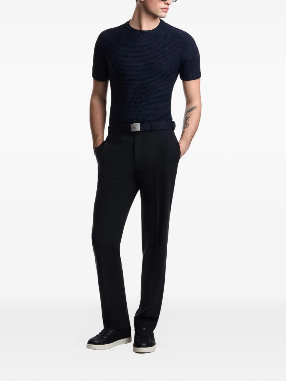 Emporio Armani T-shirt met wafelpatroon Blauw