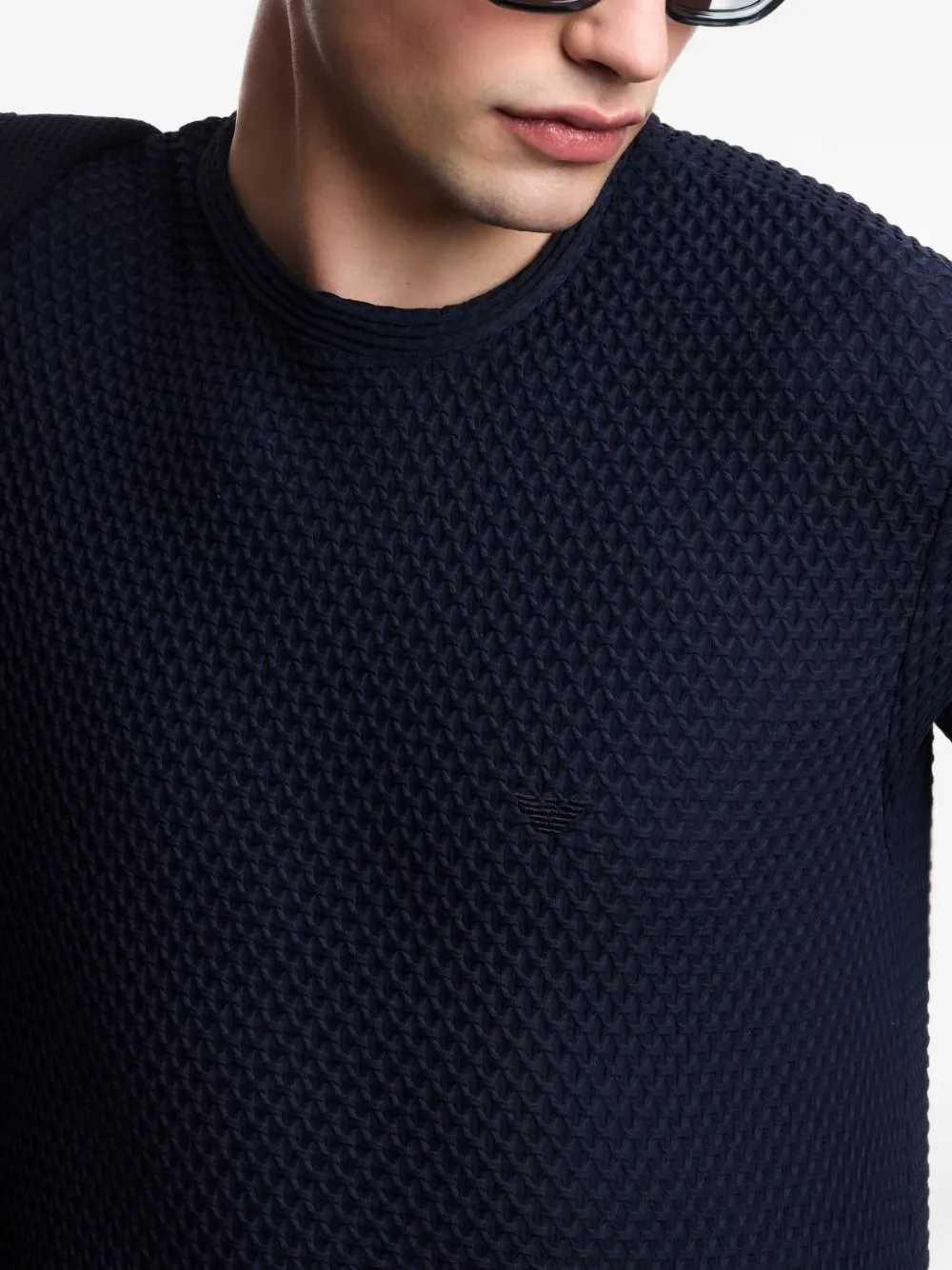 Emporio Armani T-shirt met wafelpatroon Blauw