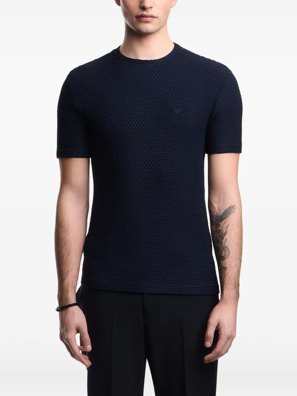 Emporio Armani T-shirt met wafelpatroon Blauw