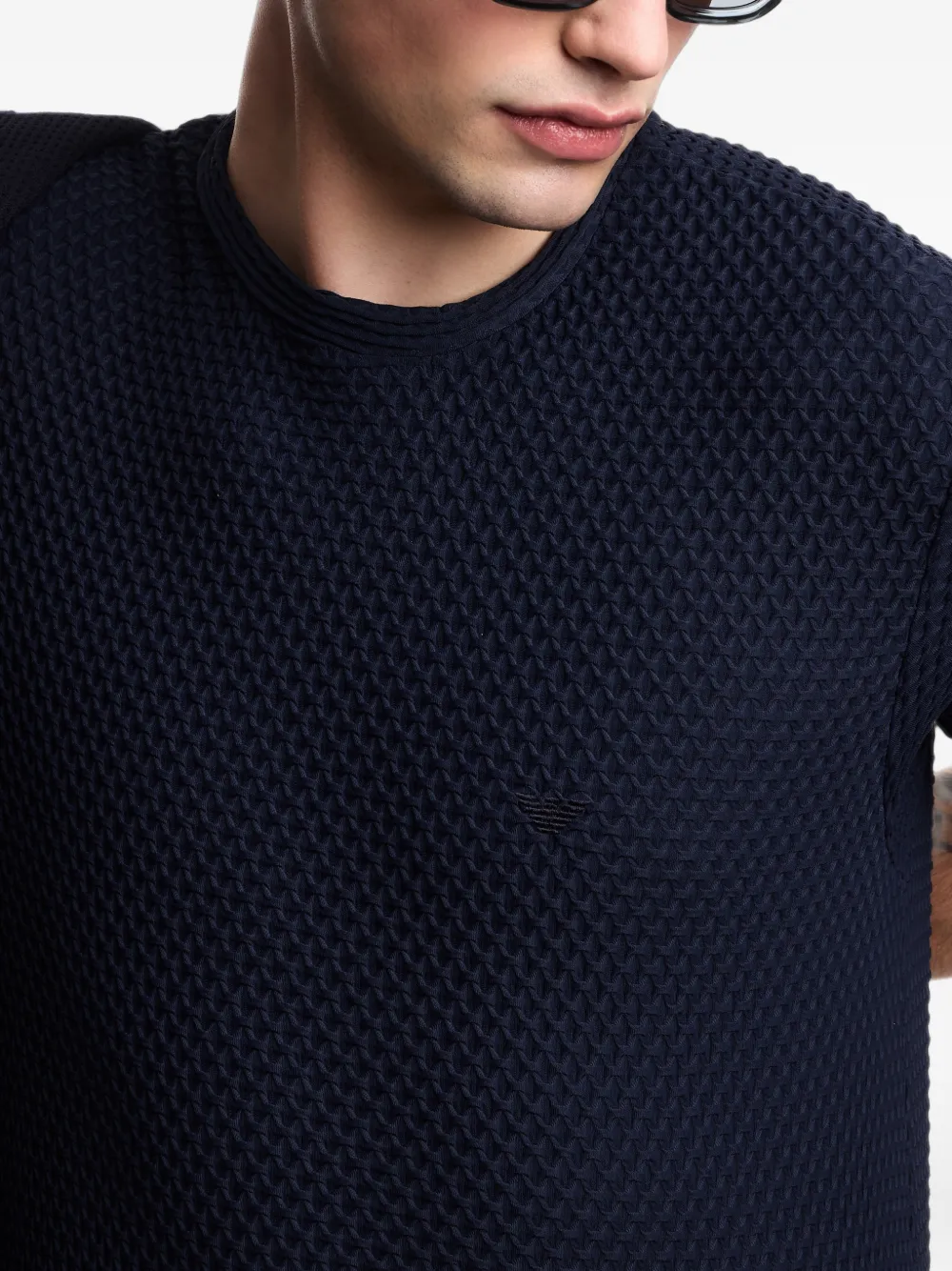 Emporio Armani T-shirt met wafelpatroon Blauw