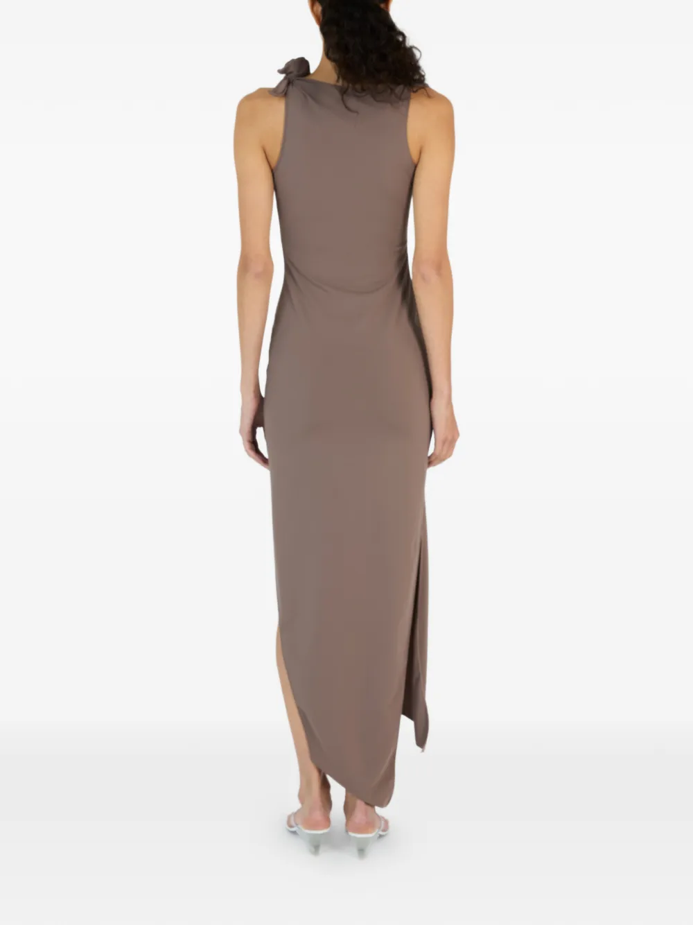 Coperni Asymmetrische jurk met bloem-applicatie Bruin