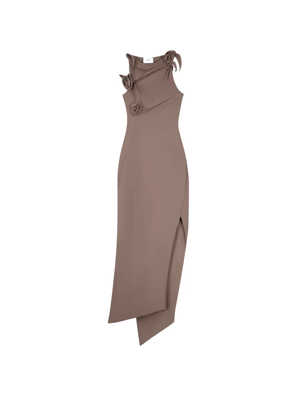 Coperni flower-appliqué asymmetric dress - Braun