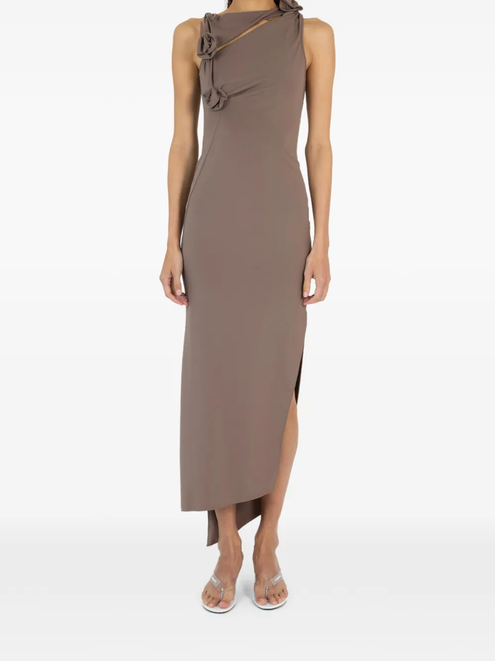 Coperni Asymmetrische jurk met bloem-applicatie Bruin