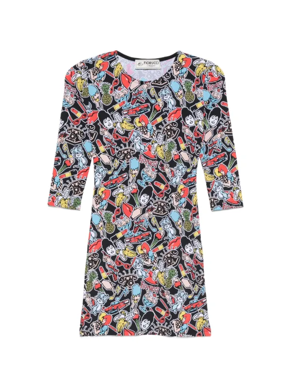 fiorucci mini dress FIORUCCI Logo Print Mini Dress in Multi