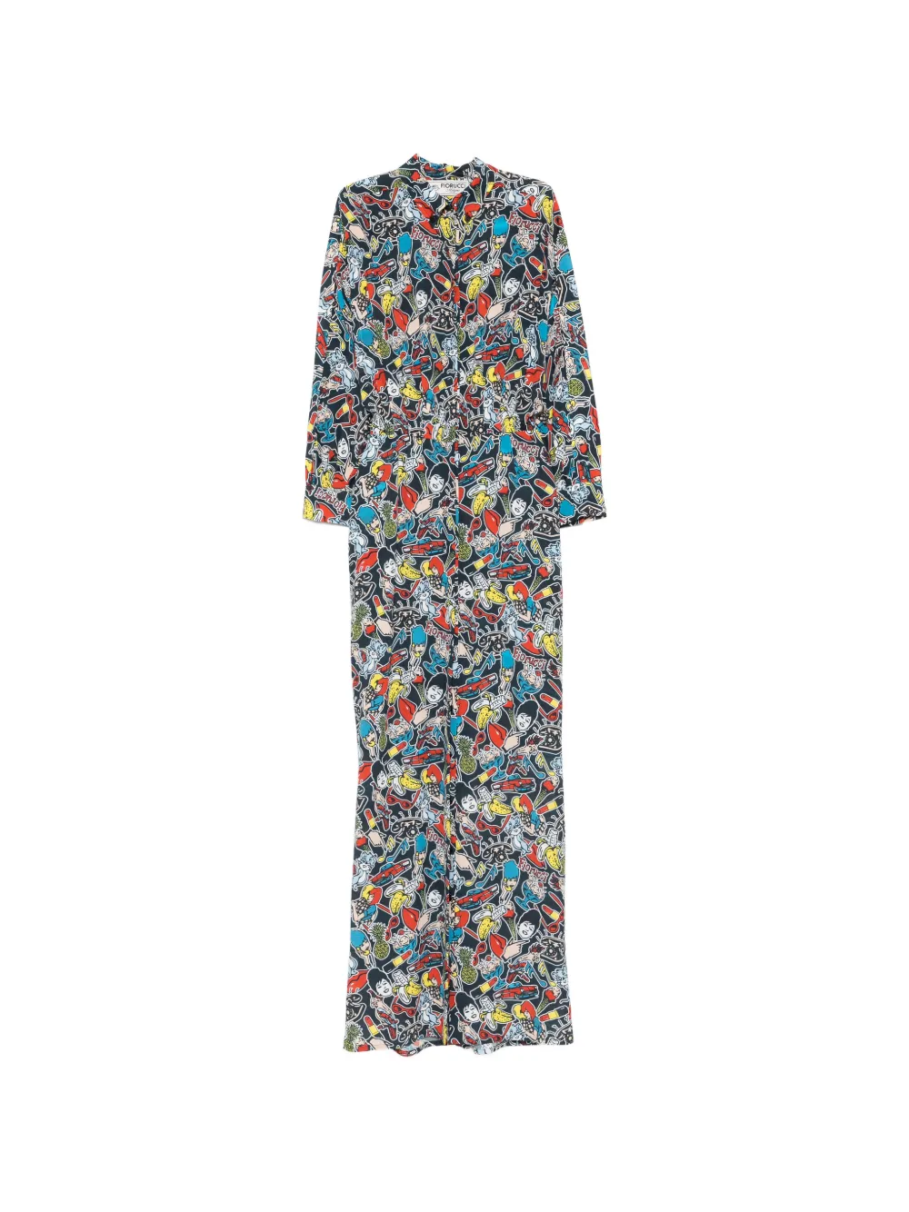 Fiorucci graphic-print long-sleeve maxi dress - Nero
