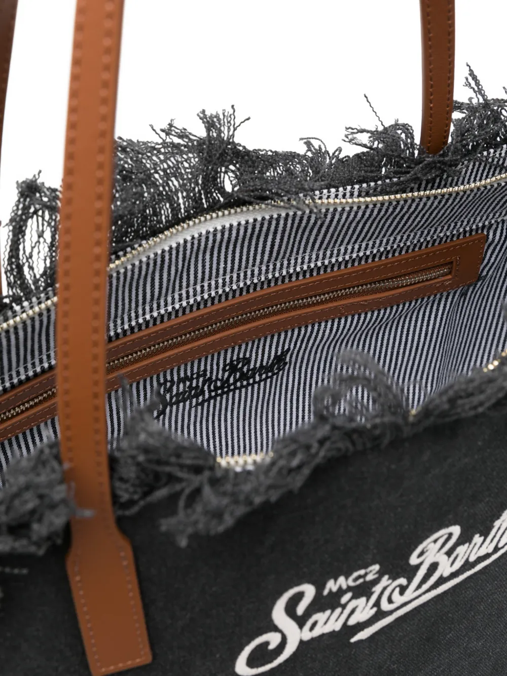 MC2 Saint Barth Shopper met geborduurd logo en franje Zwart