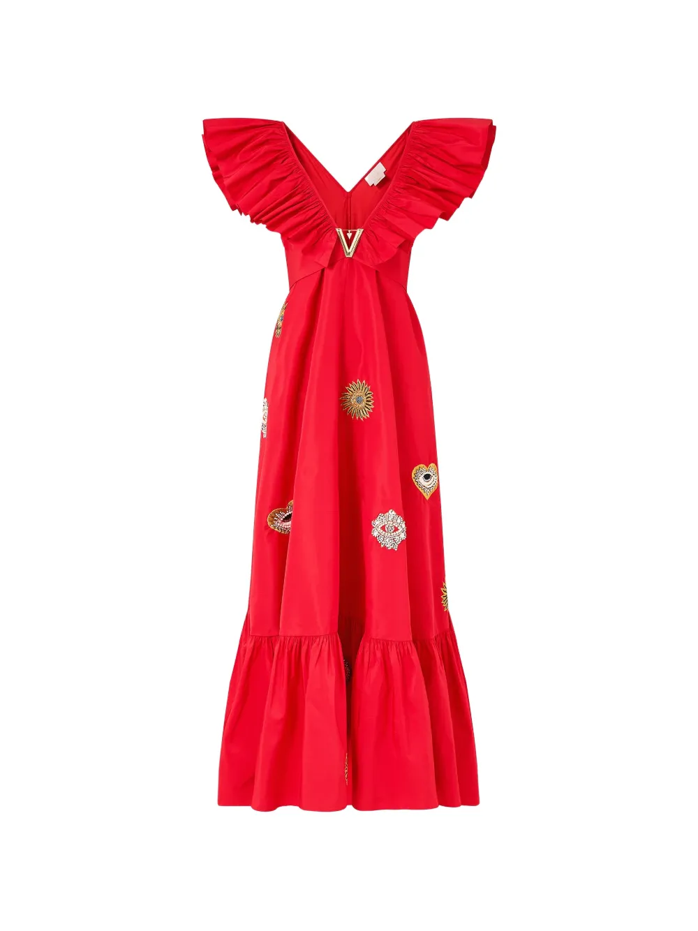 Camilla frill-neck maxi dress - Rosso