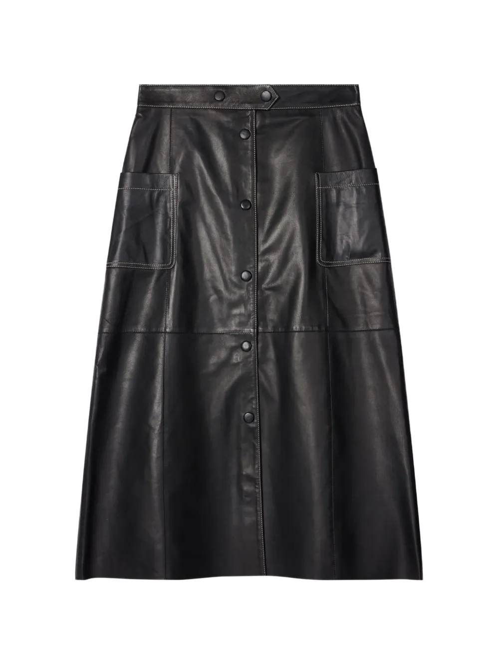 PS Paul Smith Leren midi-rok met knopen Zwart