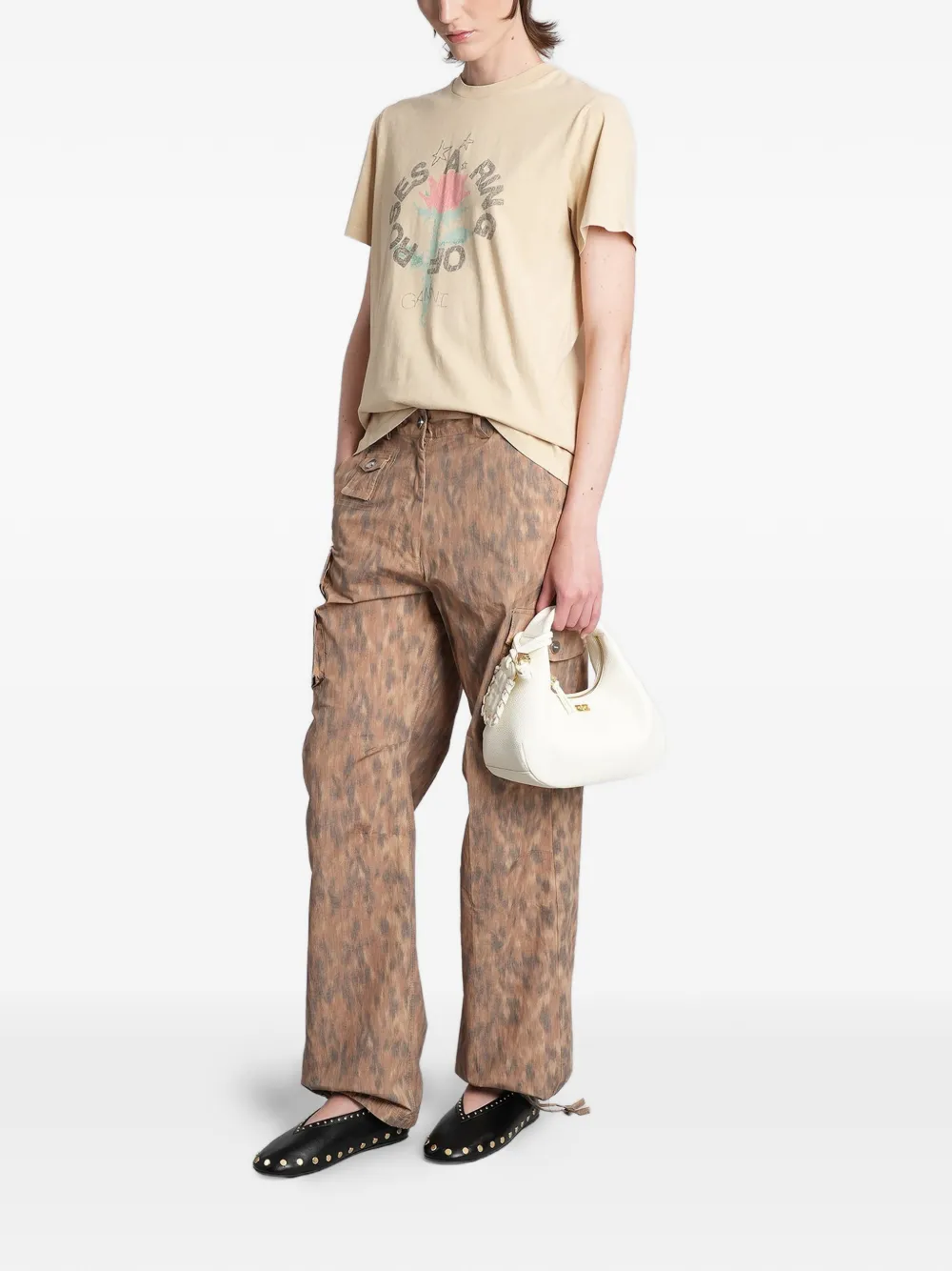 GANNI Broek met print Beige