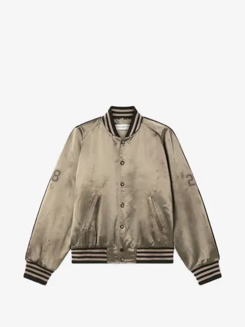 Golden Goose bomber jacket in green satin with ribbed hems and collar