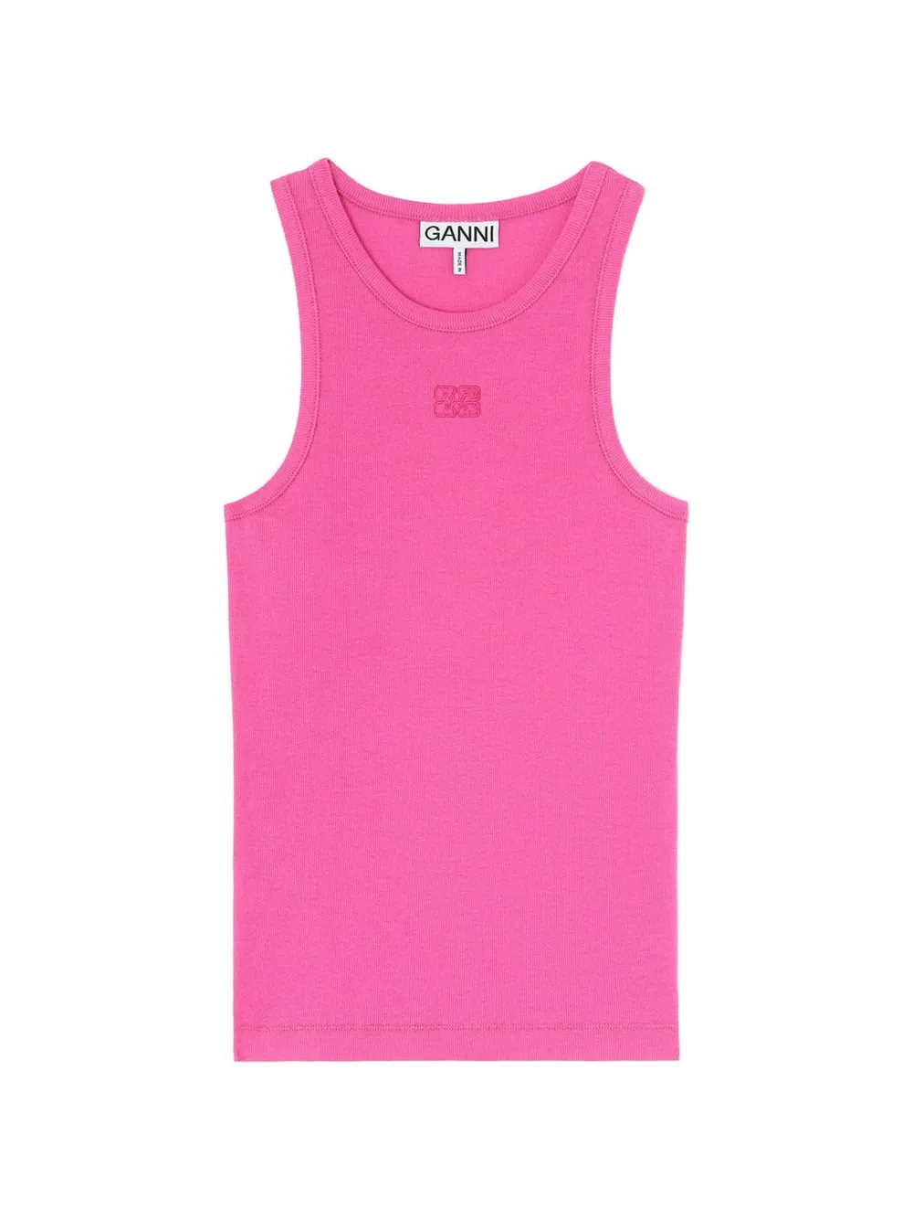 GANNI logo-patch ribbed tank top - Rosa