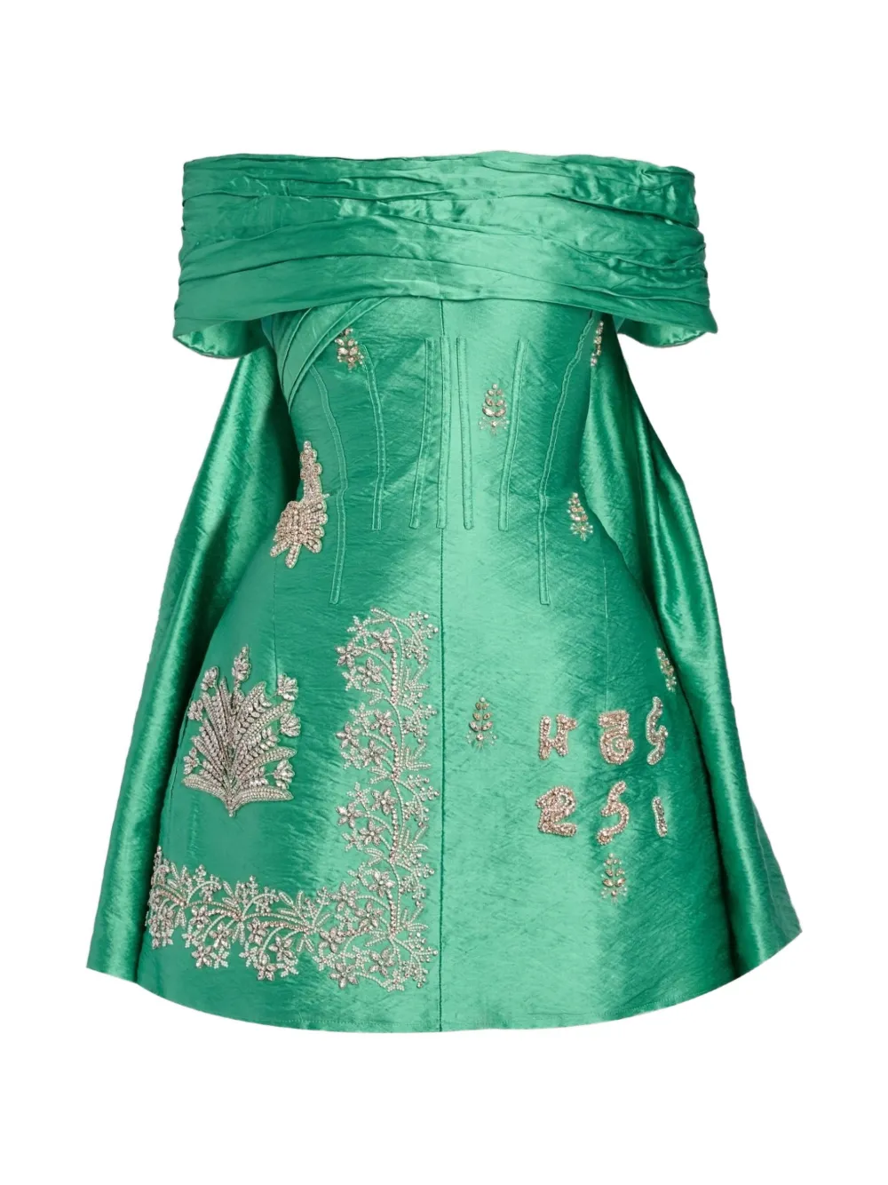 ERDEM off-shoulder embellished mini dress - Verde