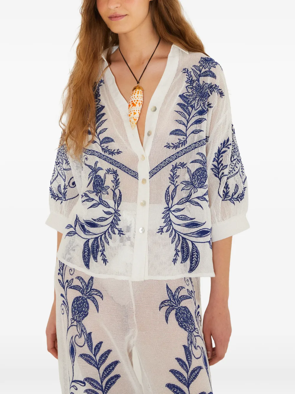 FARM Rio Nina quarter-sleeve shirt - Bianco
