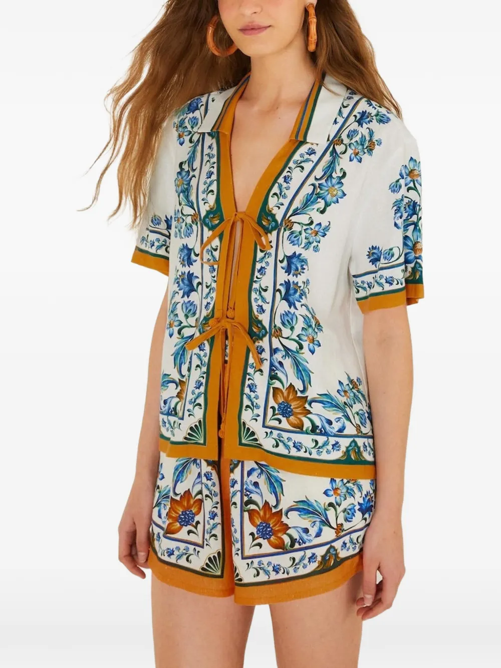 FARM Rio Flora blouse met tegel-patroon Wit