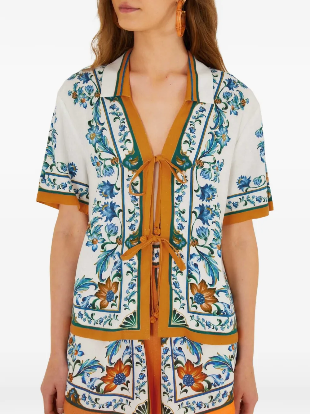 FARM Rio Flora blouse met tegel-patroon Wit