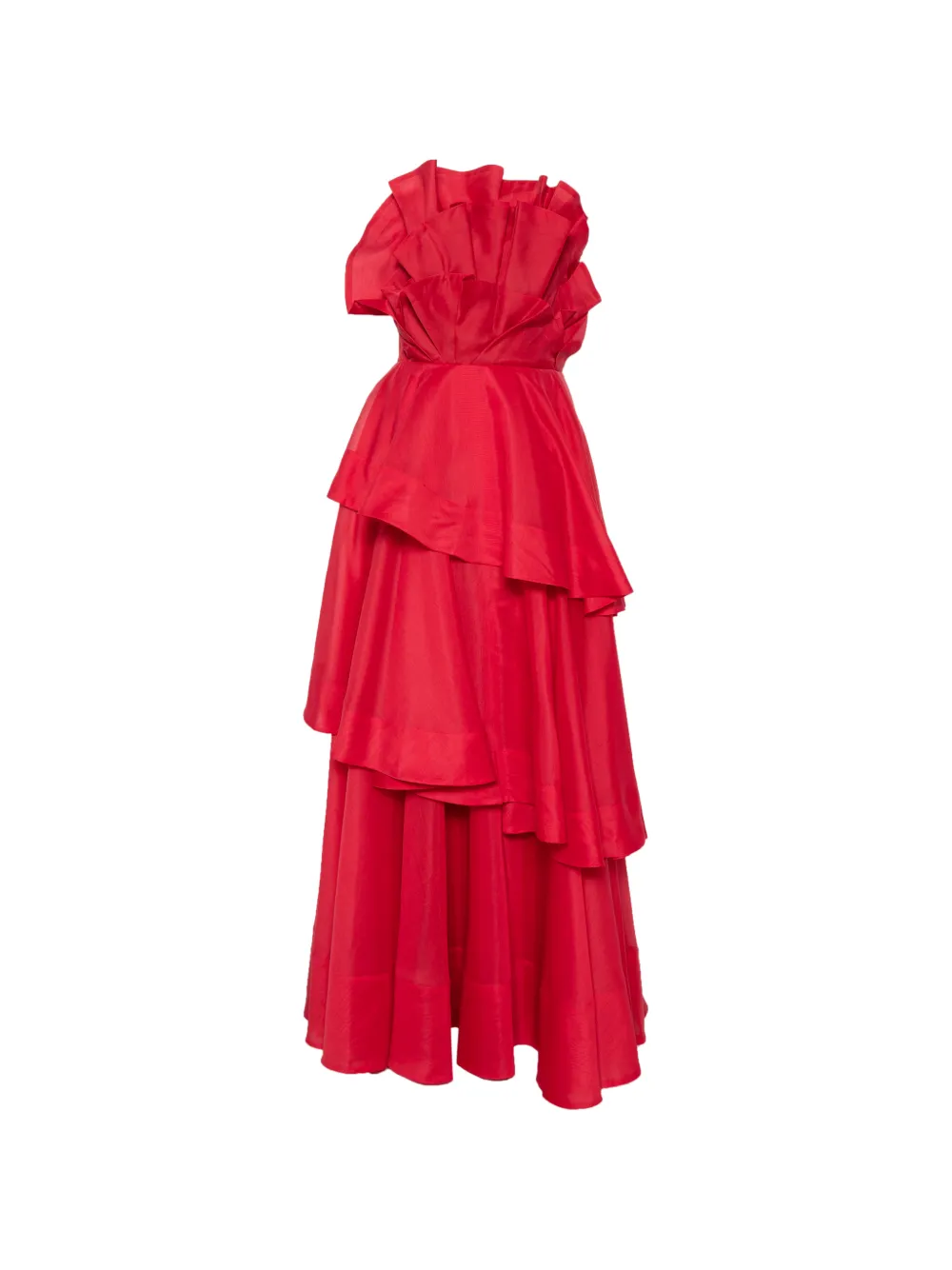 Aje Selestia Strapless Ruffled Tiered Organza Gown In Red
