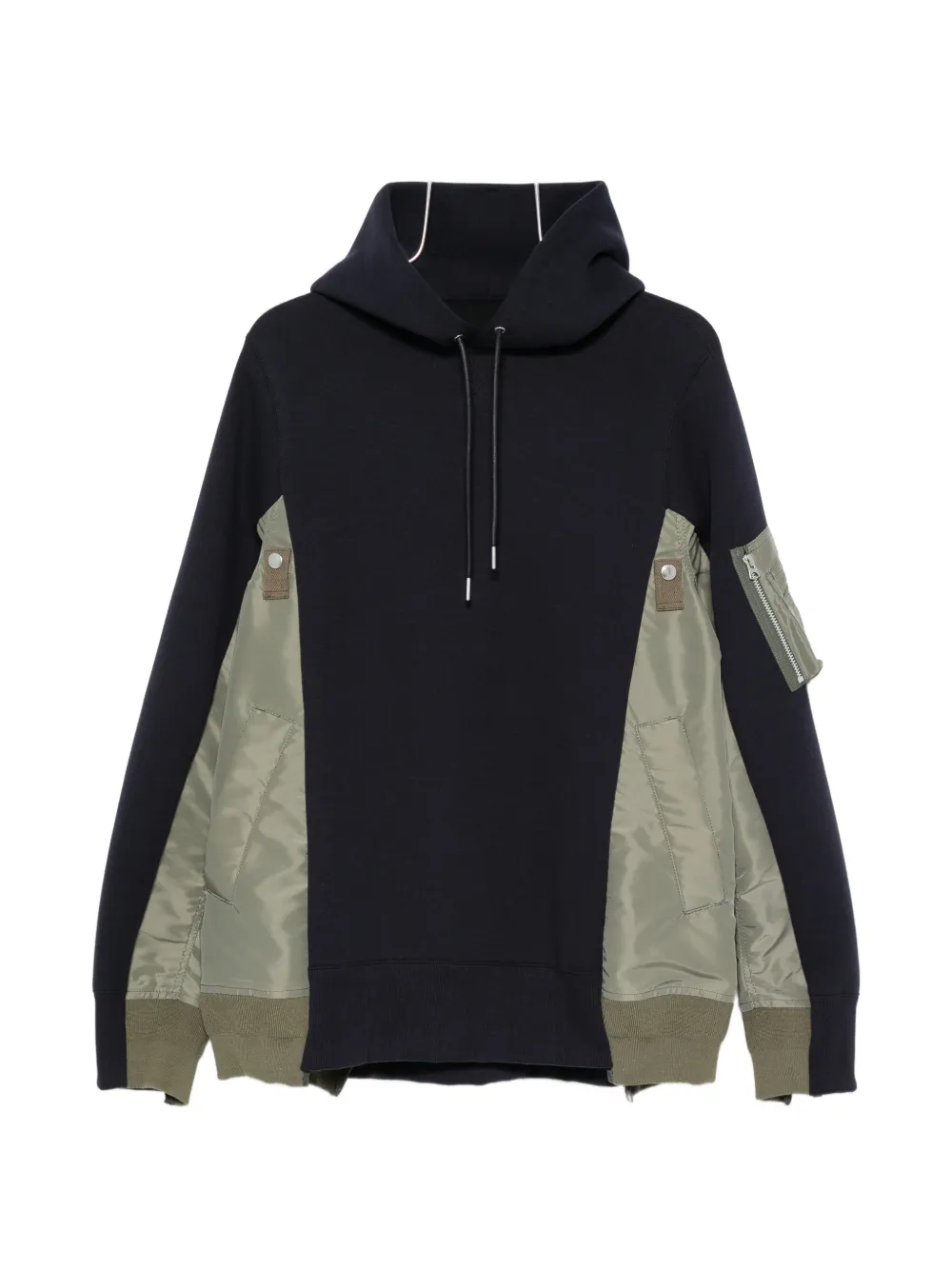 sacai panelled zip-pocket hoodie - Blau