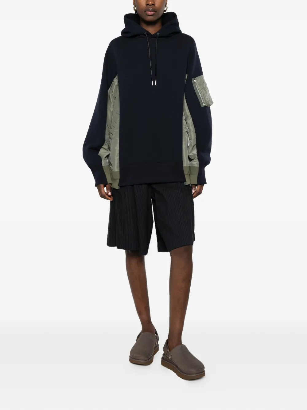 sacai Hoodie met ritszak en vlakken Blauw