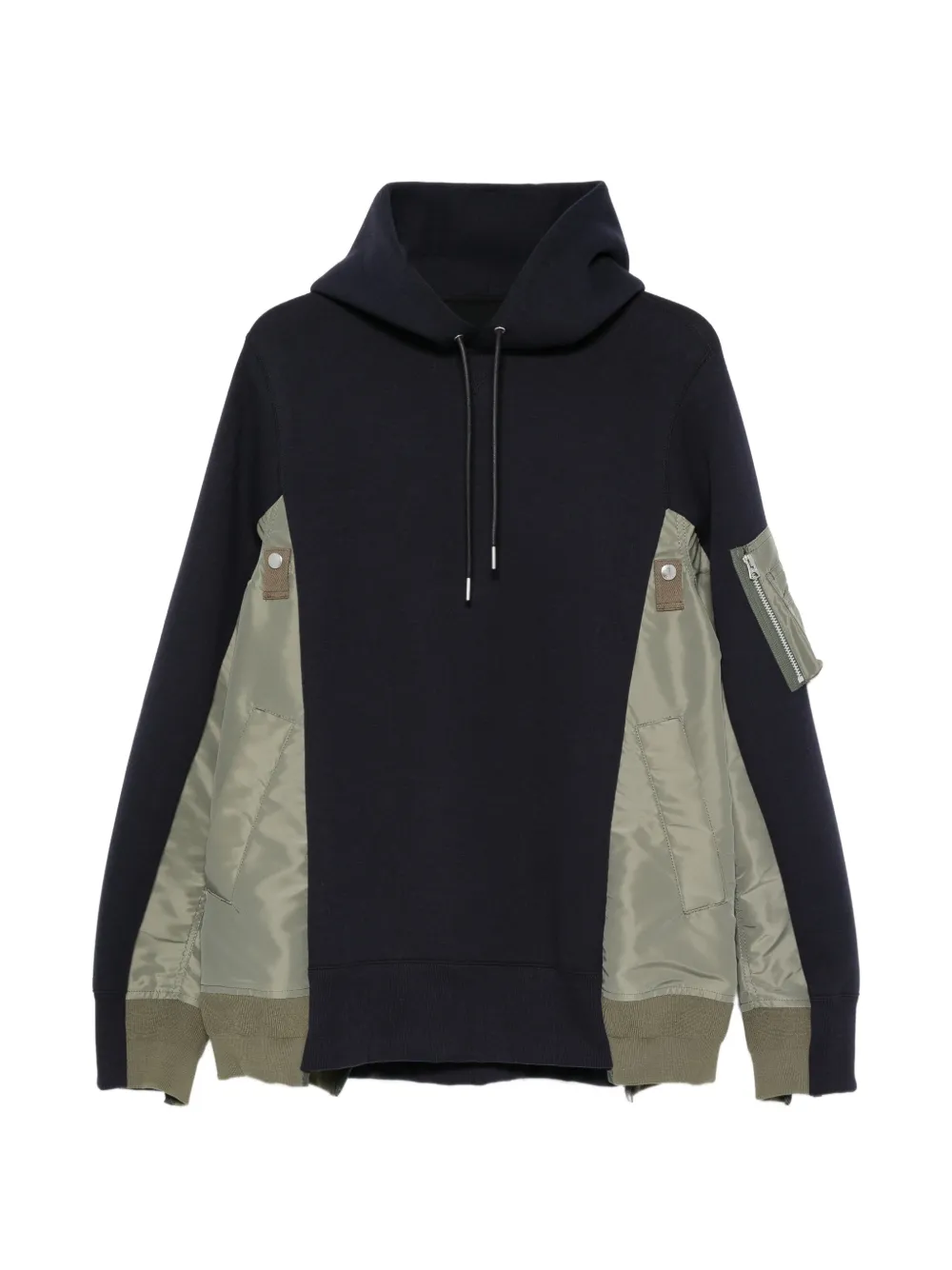 sacai panelled zip-pocket hoodie - Blau
