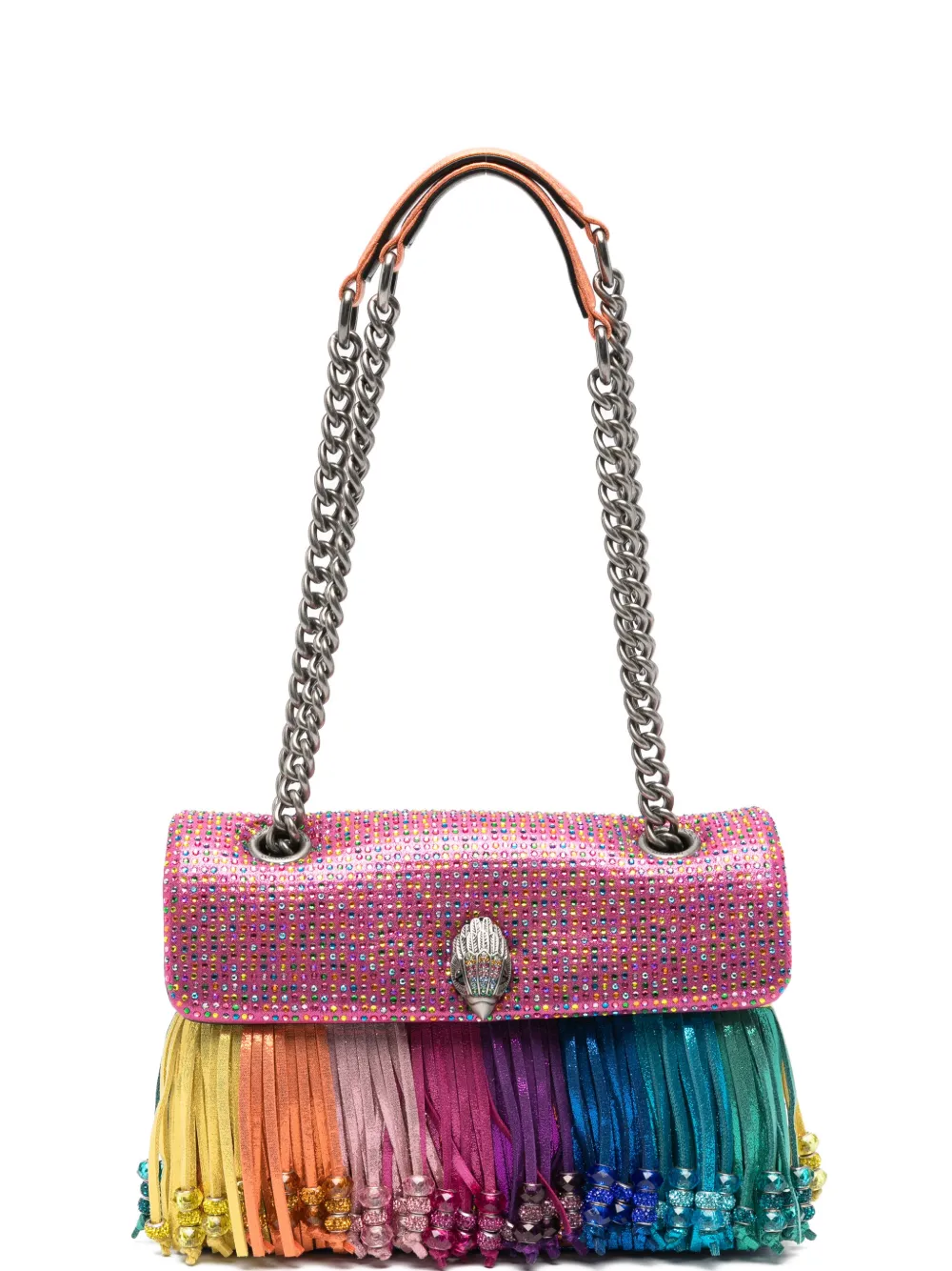Kurt Geiger London The Kensington crystal-embellished fringed shoulder bag - Rosa