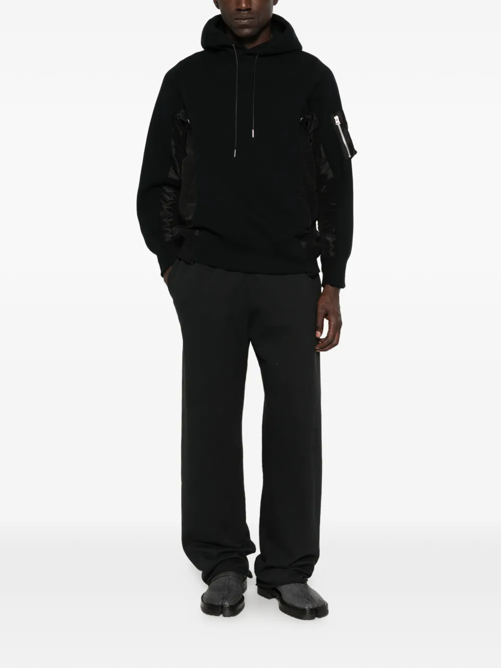 sacai Hoodie met ritszak en vlakken Zwart