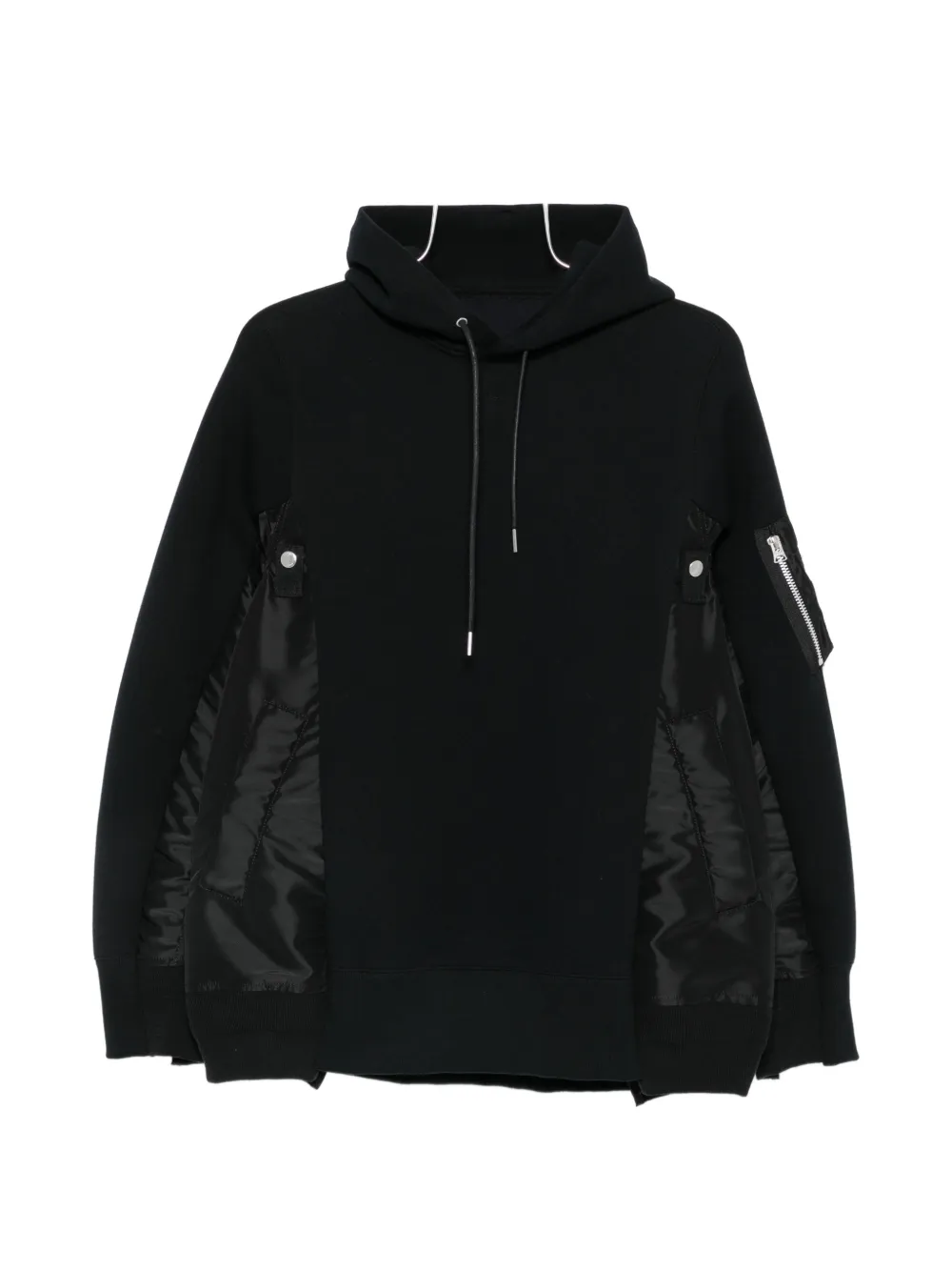 sacai panelled zip-pocket hoodie - Nero