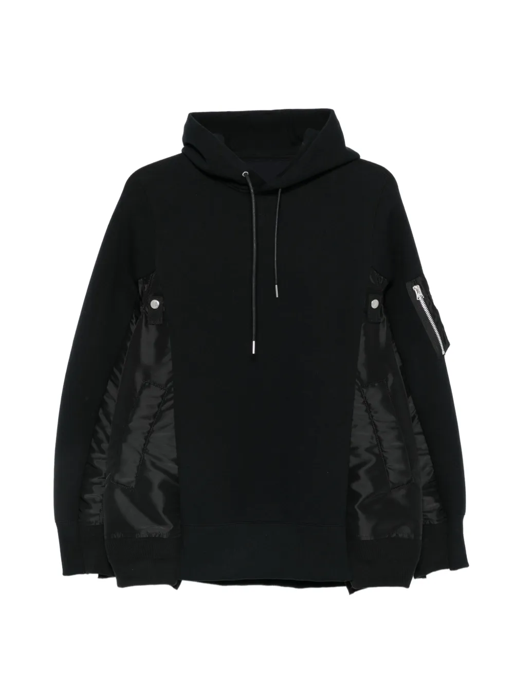 sacai panelled zip-pocket hoodie - Schwarz