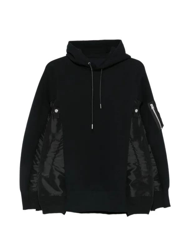 Sacai Panelled Zip-pocket Hoodie in Black