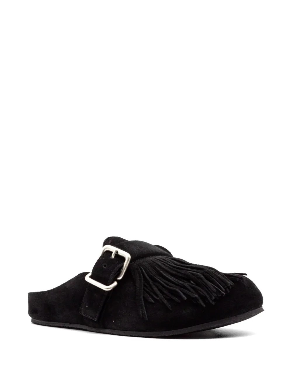 Vic Matie fringed buckle mules Zwart