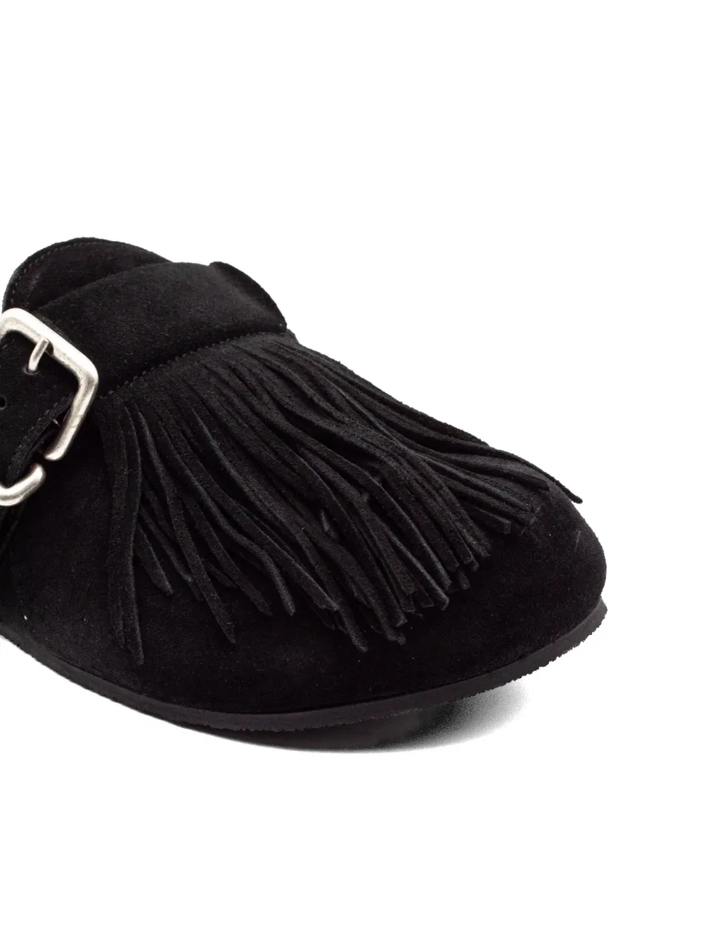 Vic Matie fringed buckle mules Zwart