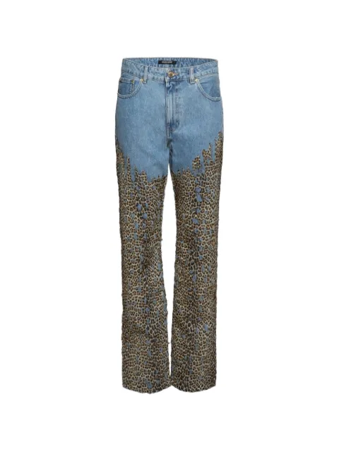Roberto Cavalli leopard-print five-pocket jeans