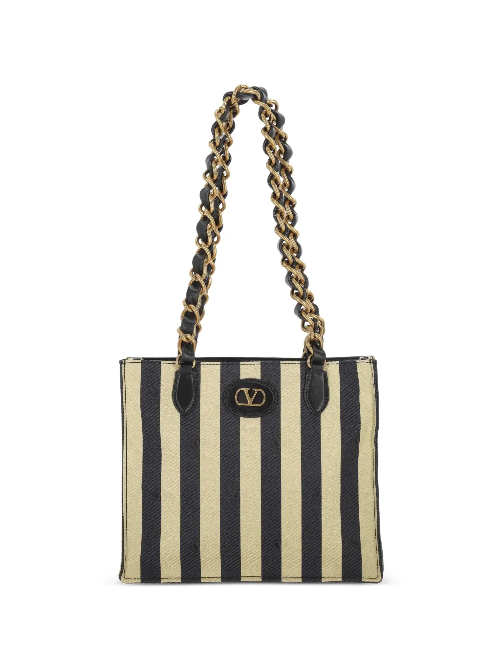 Valentino Garavani striped chain tote bag - Nero