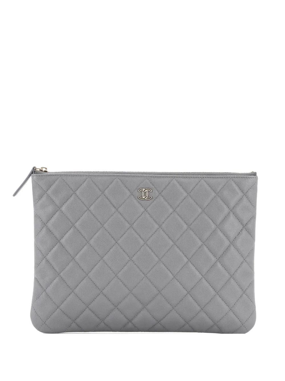 CHANEL Pre-Owned O Case Quilted Caviar Medium clutch bag - Grigio