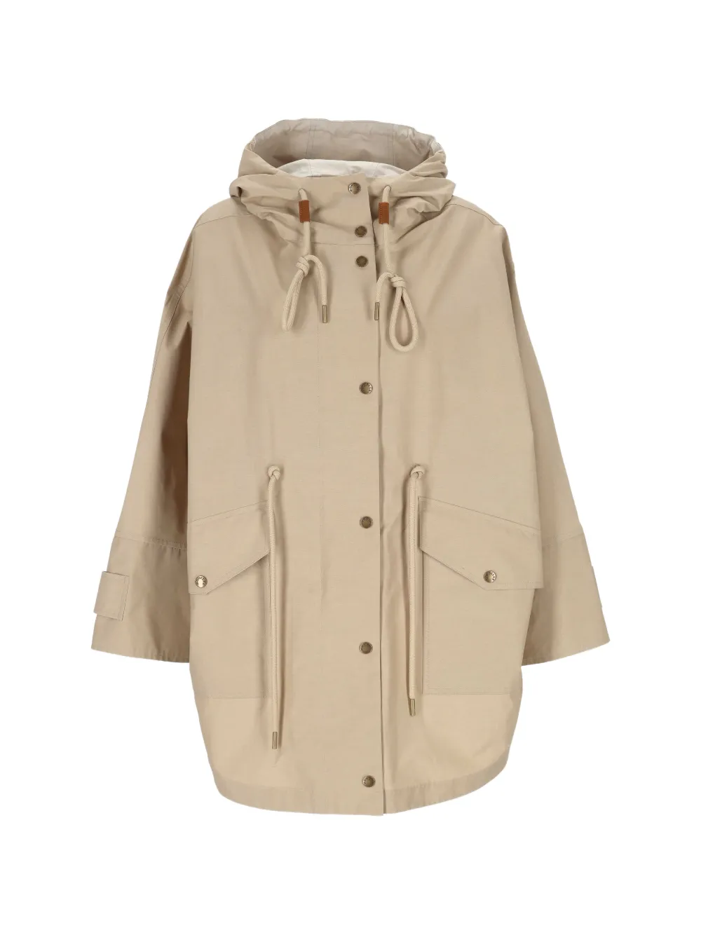 MONCLER Geknöpfter Kapuzenmantel mit Kordelzug - Nude