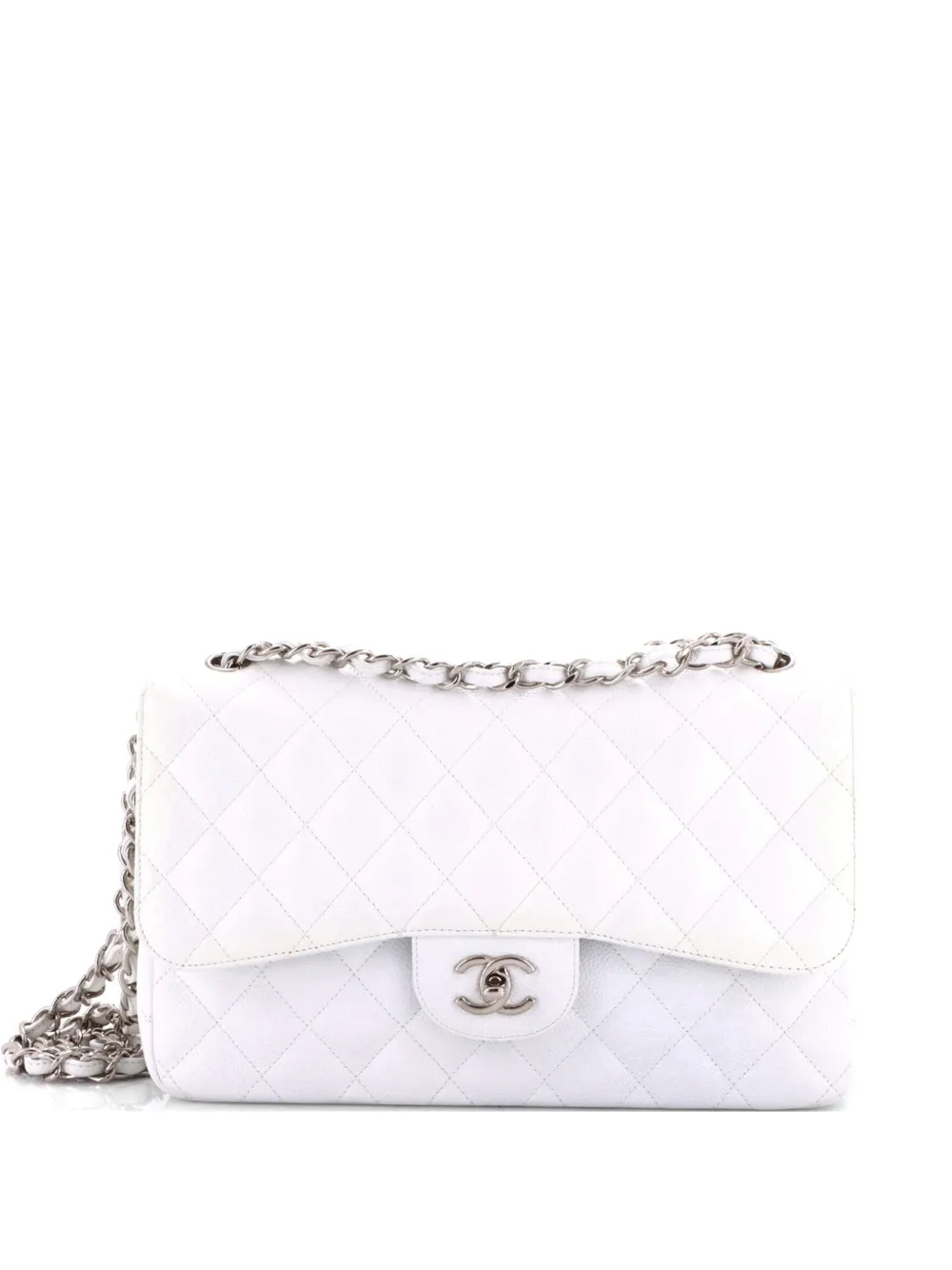 CHANEL Pre-Owned Classic Double Flap Bag Quilted Caviar Jumbo shoulder bag - Bianco