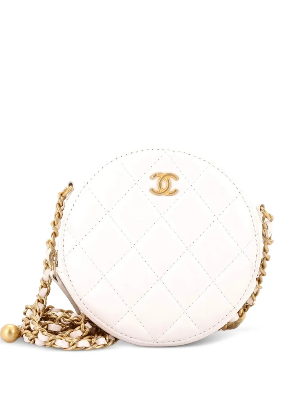 CHANEL Pre-Owned Pearl Crush Round with Chain Quilted Lambskin clutch bag - Weiß