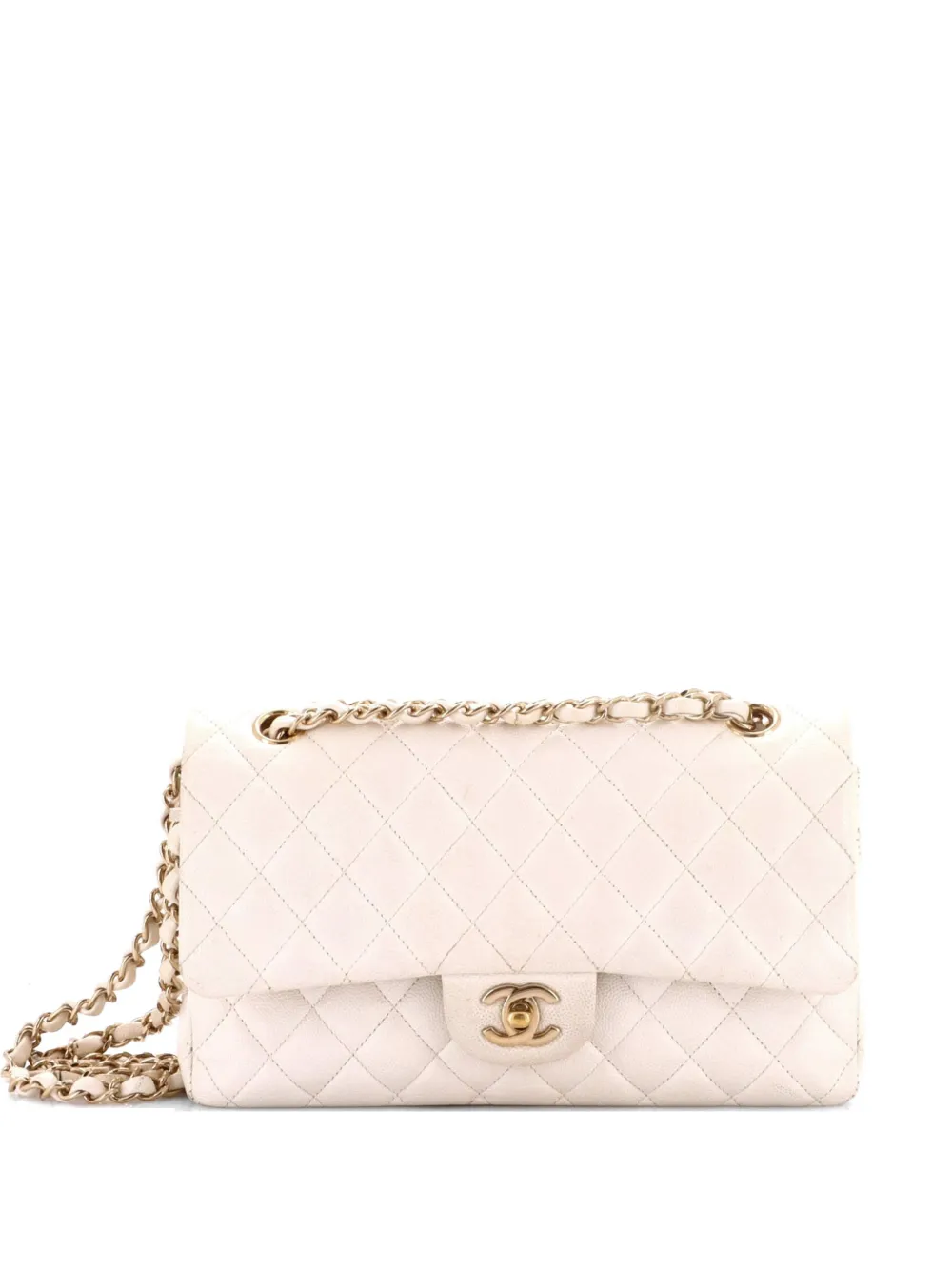 CHANEL Pre-Owned Classic Double Flap Bag Quilted Caviar Medium shoulder bag - Bianco