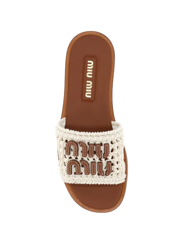 Miu Miu Crochet Logo Slides | Neutrals | FARFETCH