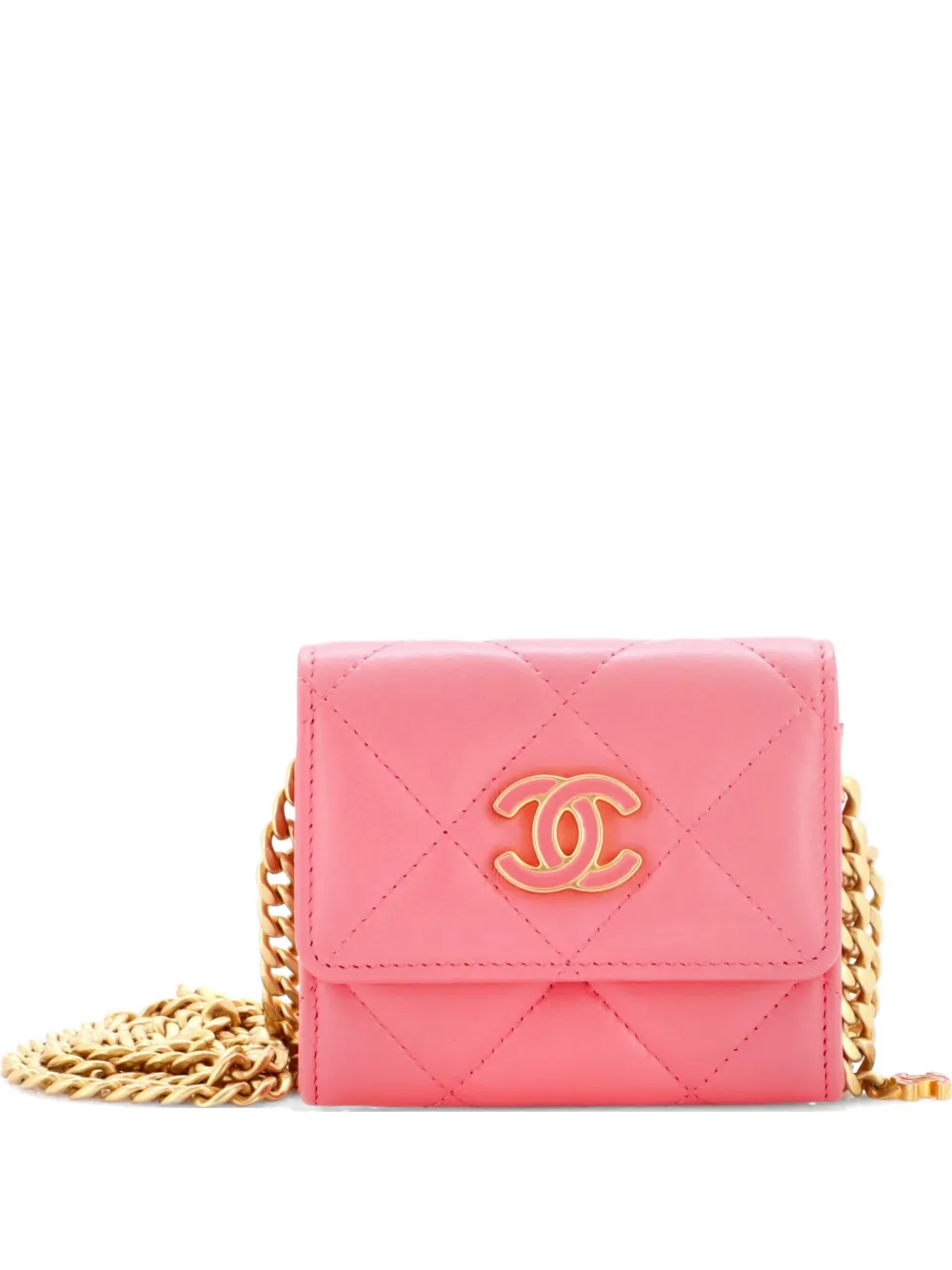 CHANEL Pre-Owned Pending CC Card Holder on Chain Quilted Lambskin crossbody bag - Rosa