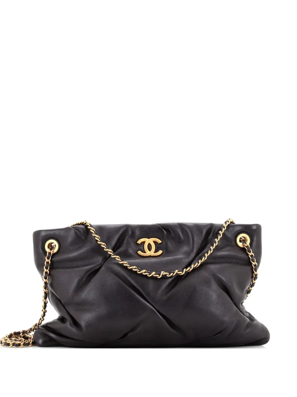 CHANEL Pre-Owned CC Chain Ruched Quilted Lambskin Large shoulder bag - Nero