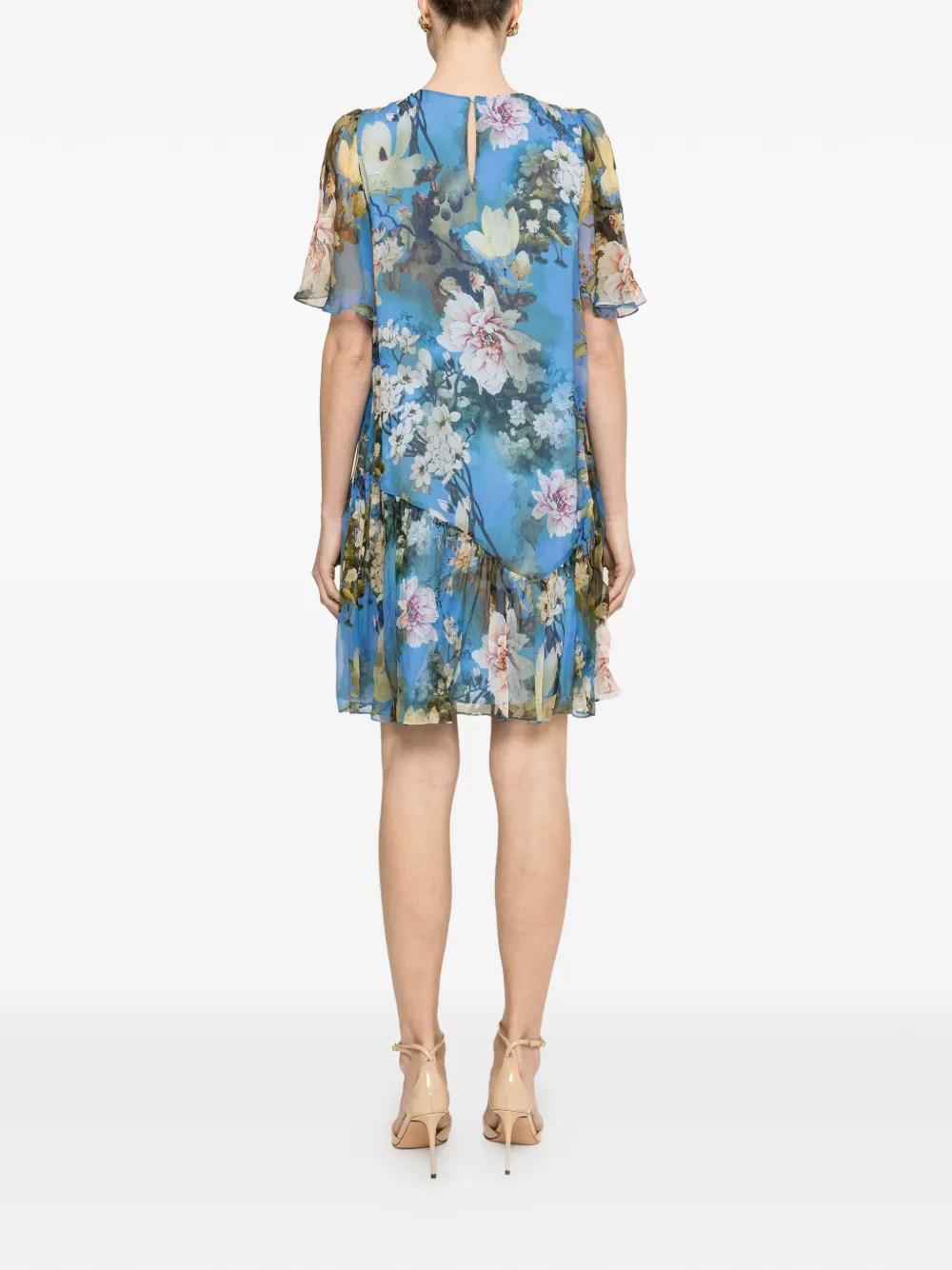 NISSA Mini-jurk met bloemenprint en ruches Blauw