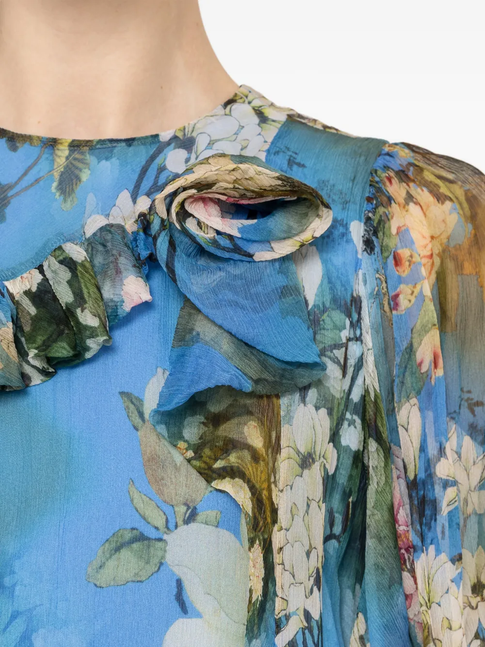 NISSA Mini-jurk met bloemenprint en ruches Blauw