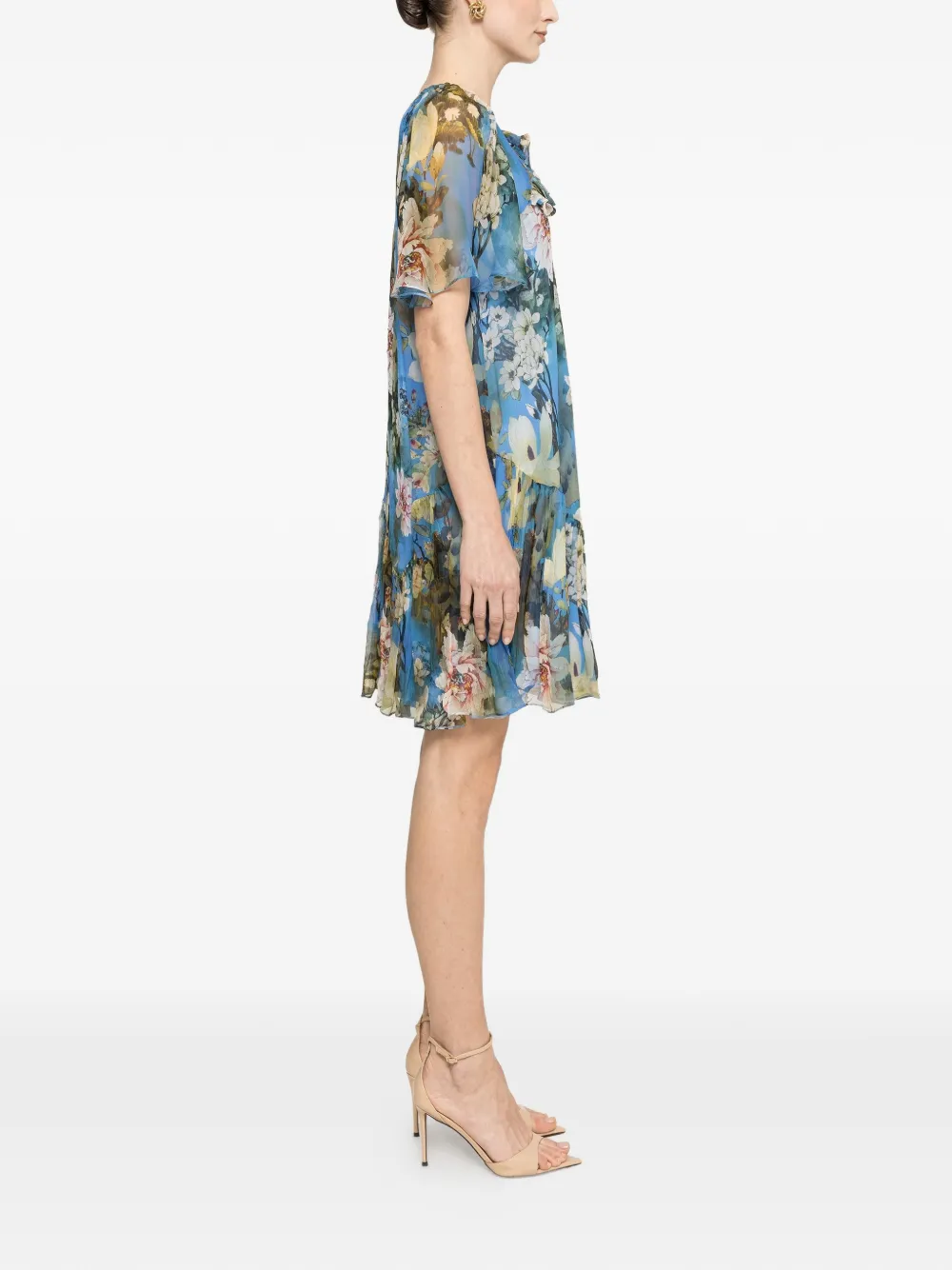 NISSA Mini-jurk met bloemenprint en ruches Blauw