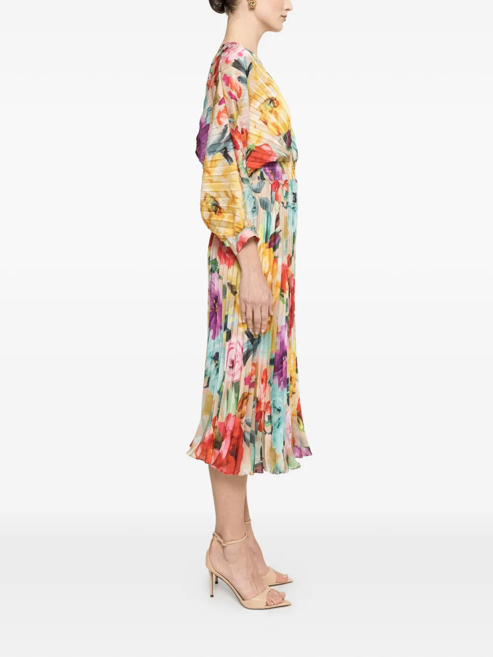 NISSA Midi-jurk met plooien en print Geel