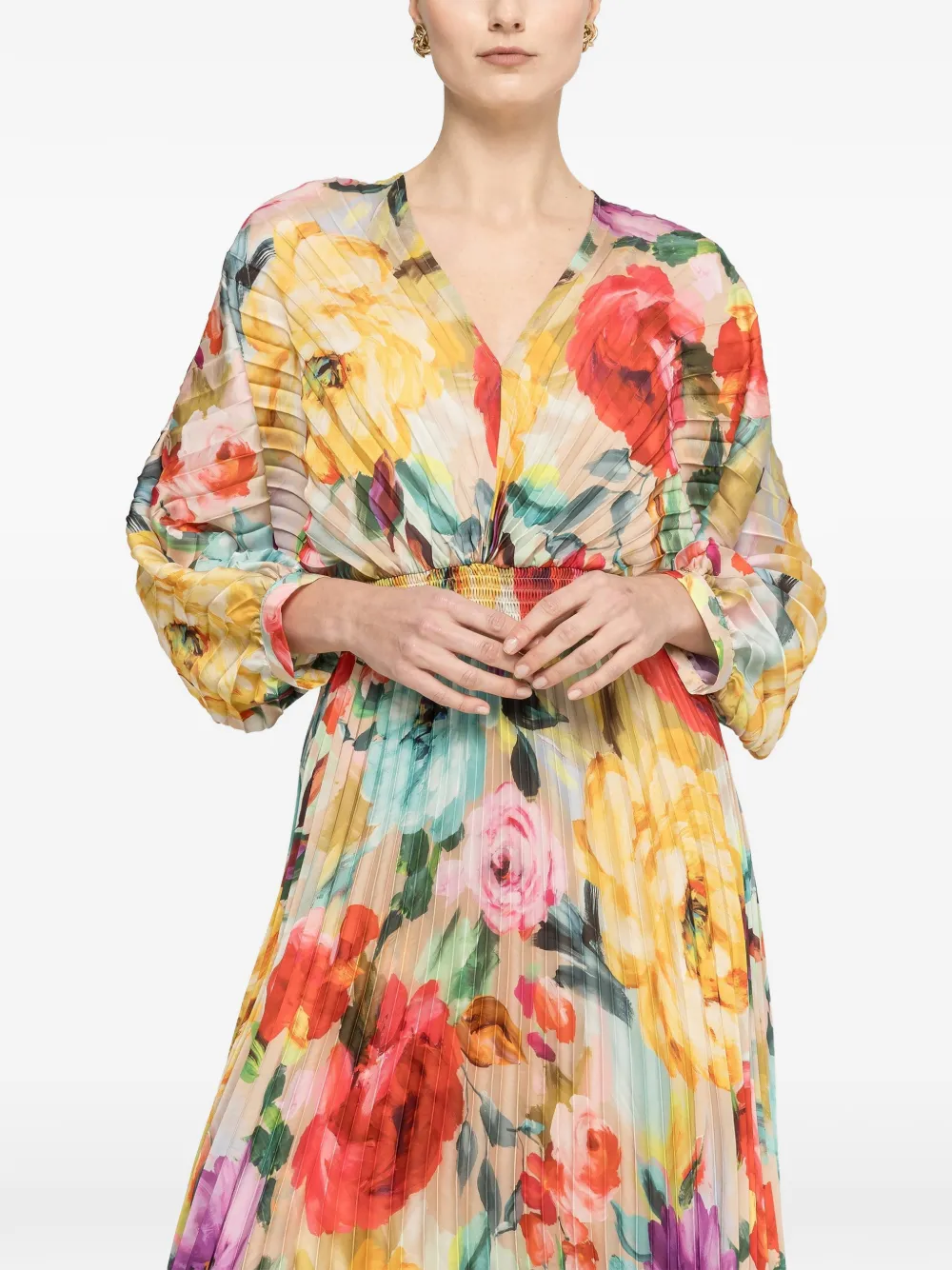 NISSA Midi-jurk met plooien en print Geel