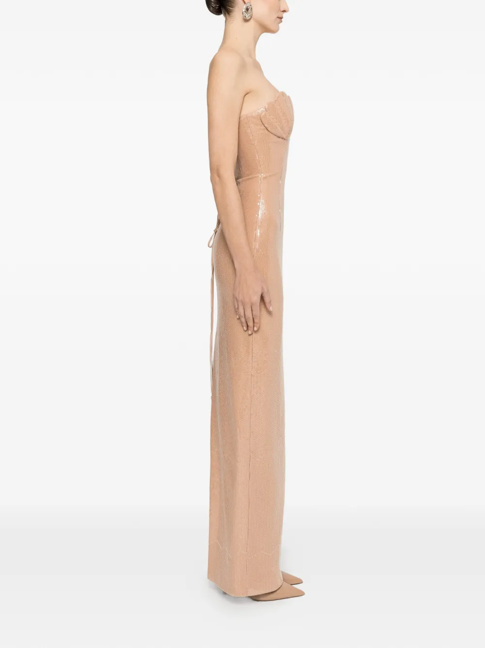 NISSA Getailleerde maxi-jurk met pailletten Beige