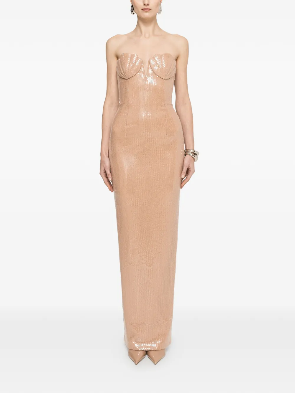 NISSA sequin fitted maxi dress - Toni neutri